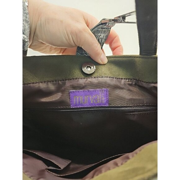 Murval Paris handbag Green Suede Large Outside Zip - Picture 8 of 8